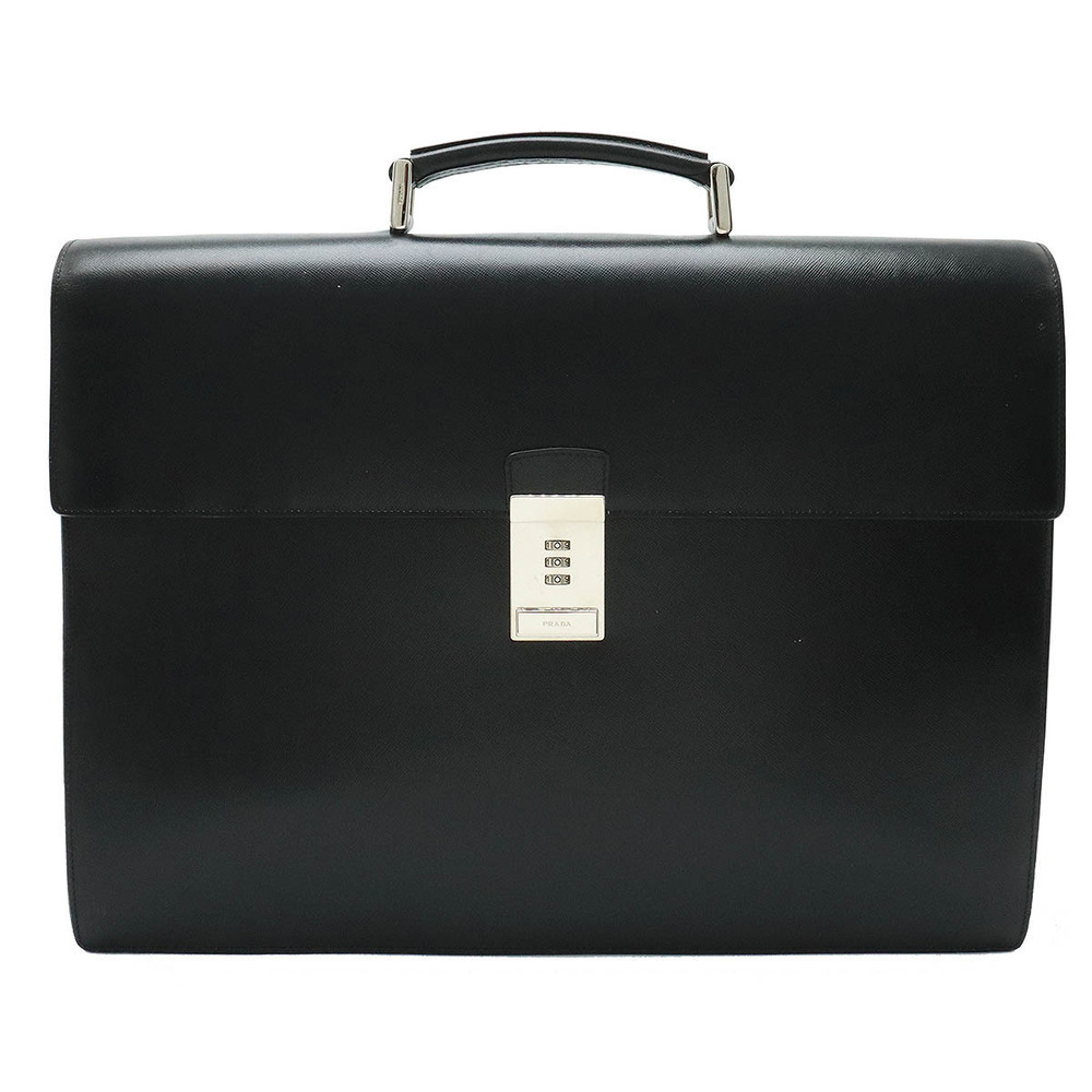 Prada Briefcase Tessuto Business Bag Dial Lock Leather NERO Black